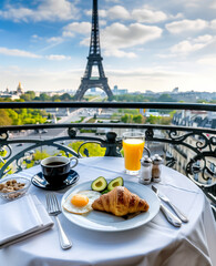 french breakfast with eiffel tower in the background	