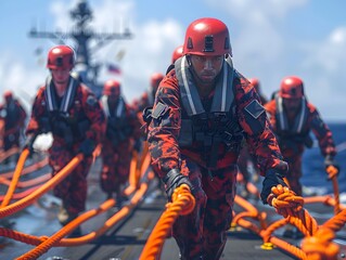 Navy Sailors Engaged in Intense Training Exercise Showcasing Teamwork and Physical Prowess