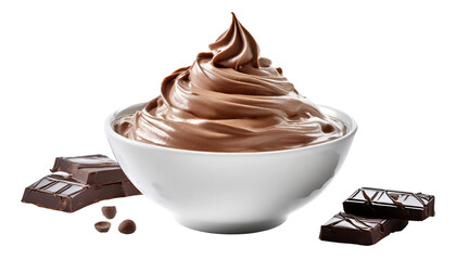 Fresh swirl chocolate in a bowl, isolated on transparent background.