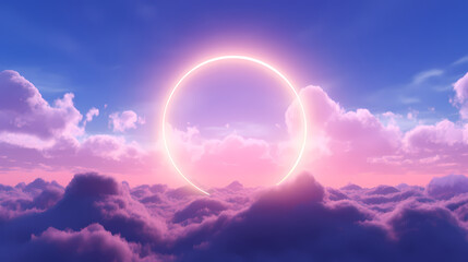Neon circle frame in the sky