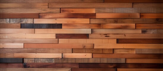 A closeup of a brown wooden wall made of rectangular wooden blocks, showcasing the natural beauty of hardwood building material with wood stain