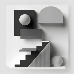 This image features a sophisticated blend of geometric shapes in a grayscale palette, creating a modern abstract composition