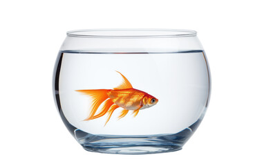 A stunning goldfish gracefully swims within a glass bowl placed on a clean white background