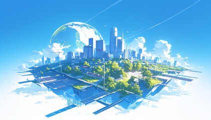 Futuristic cityscape environmental concept. Environmental, Ecology Care, World Earth Day.