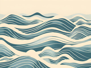 Gentle curving lines form a soothing wave pattern, executed in a subtle beige palette on a cream canvas