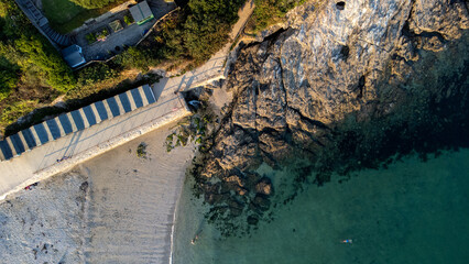 Birdseye view, of Swanpool Beach & Beach-huts