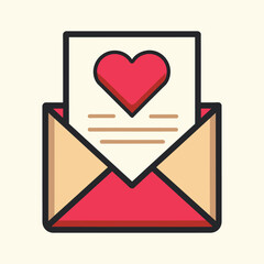 An illustration of a handwritten letter with a heart outline, conveying love and affection. Envelope email icon isolated on background