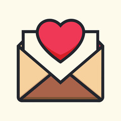 An illustration of a handwritten letter with a heart outline, conveying love and affection. Envelope email icon isolated on background
