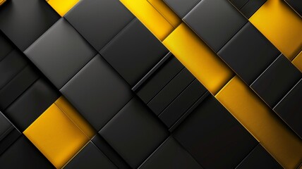 Yellow and black abstract tile pattern design - This striking modern design showcases a grid of black and yellow tiles that command attention - obrazy, fototapety, plakaty