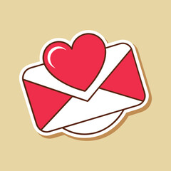 An illustration of a handwritten letter with a heart outline, conveying love and affection. Envelope email icon isolated on background