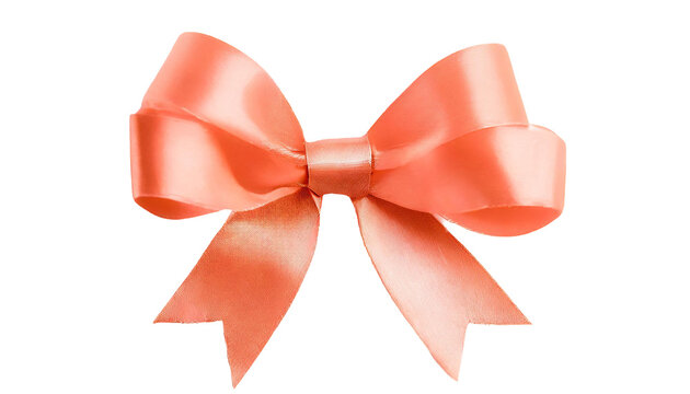 Peach ribbon tie bow, isolated on transparent background.