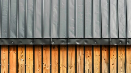 Modern Architecture Detail: Contrast of Grey Cladding and Wooden Panels. Generative ai