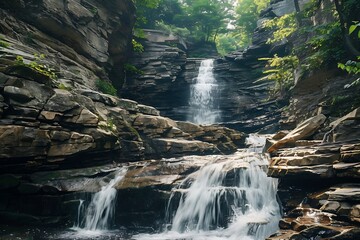 : A waterfall cascading down a rocky cliff