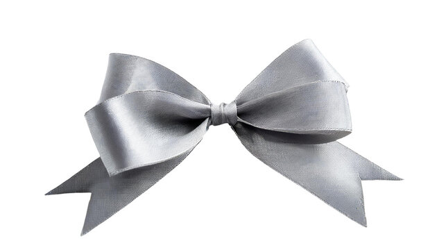 Grey ribbon tie bow, isolated on transparent background.