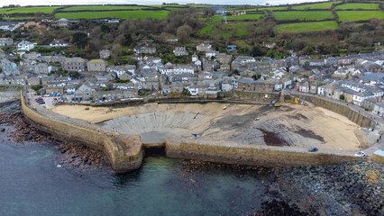 Mousehole Harbour aerial shot