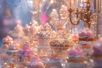 Fototapeta na wymiar : A whimsical bakery bursting with fantastical pastries, frosted with shimmering sugar crystals.