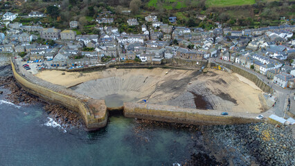 Mousehole Harbour aerial shot