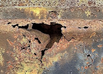 rusty damaged metal with a hole