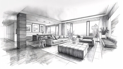 Ilustración de una salon moderno y elegante