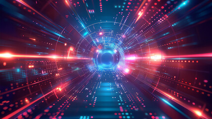 Fototapeta premium Futuristic tunnel, Blue and red lines, glowing light effect. hitech style.