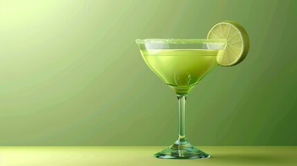  A green drink with a lime wedge on the rim - obrazy, fototapety, plakaty