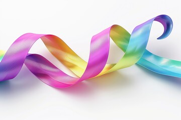 Rainbow Colored Streamer Fluttering on White Background