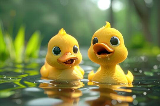 Rubber Ducks Floating in Water