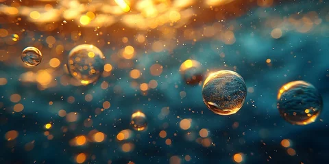 Fotobehang Bubbles of Hydrogen Gas in Liquid: A Symbol of Green Energy and Sustainability in a Fuel Cell Future. Concept Green Energy, Hydrogen Fuel, Fuel Cells, Sustainability, Renewable Energy © Ян Заболотний