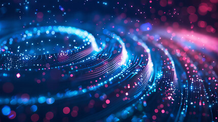 Futuristic digital code with circular blue and purple lines. Illustration of technological progress. banners, brochures, websites. Modern, elegant and dynamic design.