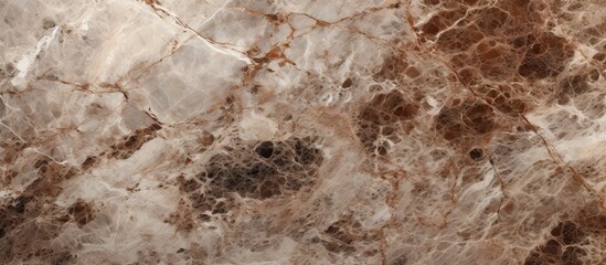 A detailed closeup showcasing the natural beauty of a brown and white marble texture, resembling...