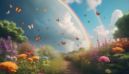 Fototapeta na wymiar rainbow over the meadow