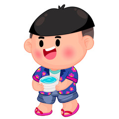 Cute little children playing with water gun on Songkran day