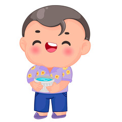 Cute little children playing with water gun on Songkran day