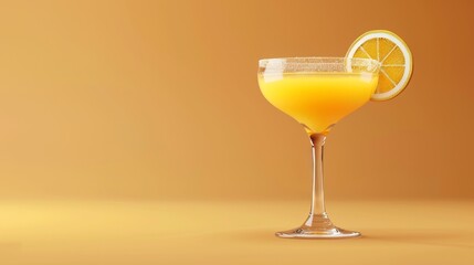  A glass of OJ with a slice of lemon and half an orange on the rim