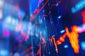 a blurred close-up view of a financial stock market graph, a stock market graph closeup, trading graph closeup, stock market graph, trading signal graph closeup, stock market, cryptocurrency  - obrazy, fototapety, plakaty