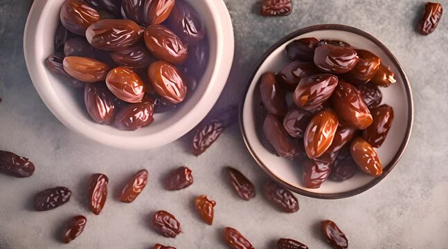 fresh dates in bowl flat lay view