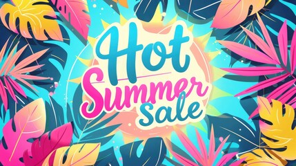 Hot Summer Sale  tropical theme with pastel colors and summer vibes. - obrazy, fototapety, plakaty