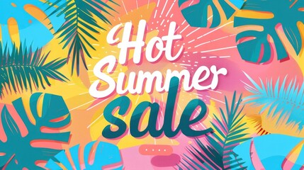 Fototapeta na wymiar Hot Summer Sale tropical theme with pastel colors and summer vibes.