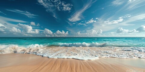 Fototapeta na wymiar beautiful tropical beach sea ocean with white cloud on blue sky background