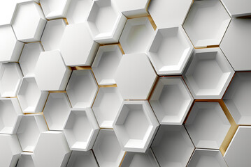 White background with a pattern of white hexagons. The hexagons are arranged in a way that creates a sense of depth and texture. Scene is one of simplicity and minimalism