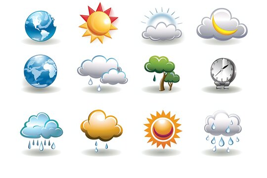 Illustration of a set of weather symbols/icons. EPS file available .