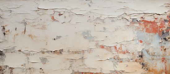 A closeup shot of a white brick wall with peeling paint, creating a rustic and textured landscape. The worn wood and deteriorating paint adds character to the building