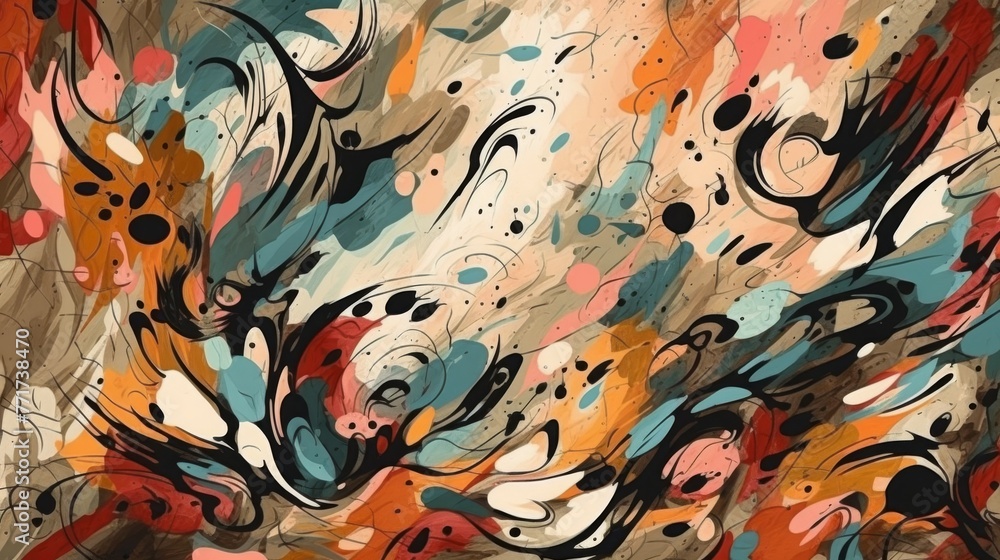 Poster vibrant abstract painting displayed on a wall, showcasing a colorful and dynamic composition that ca