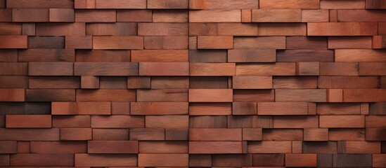 A close up of a brown brick wall with a geometric pattern made of rectangular bricks. The wood stain on the bricks adds depth to the overall design - Powered by Adobe