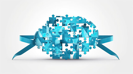  concept of Parkinson's disease day , 11 april, Alzheimer awareness day, dementia diagnosis, memory loss disorder, blue puzzle pieces brain logo art, Poster, banner, card, background. - obrazy, fototapety, plakaty