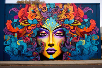 Psychedelic street art murals add a touch of magic to urban streets.