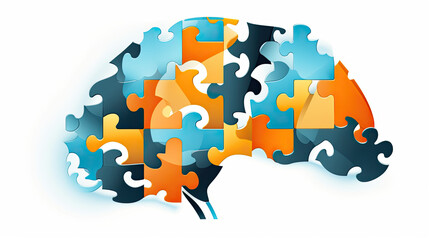  concept of Parkinson's disease day , 11 april, Alzheimer awareness day, dementia diagnosis, memory loss disorder, blue puzzle pieces brain logo art, Poster, banner, card, background.