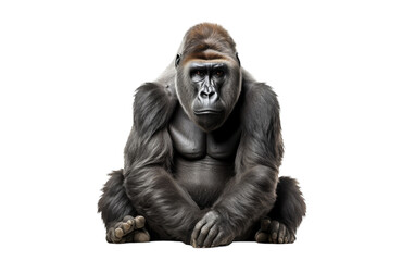 A majestic gorilla sits peacefully on the ground, legs crossed, in a meditative pose