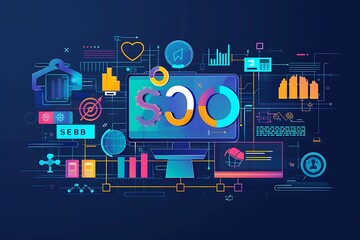SEO (Search Engine Optimization) conceptual scheme in vector format to create business presentations and design materials. . - obrazy, fototapety, plakaty