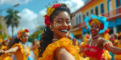Vibrant dancers at Barranquilla Carnival one of the worlds largest and most colorful celebrations...